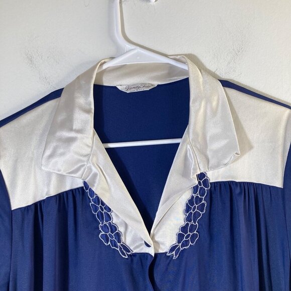 Womens Vintage Vanity Fair Nightgown Robe Set Navy White M Nylon Antron - Picture 5 of 11